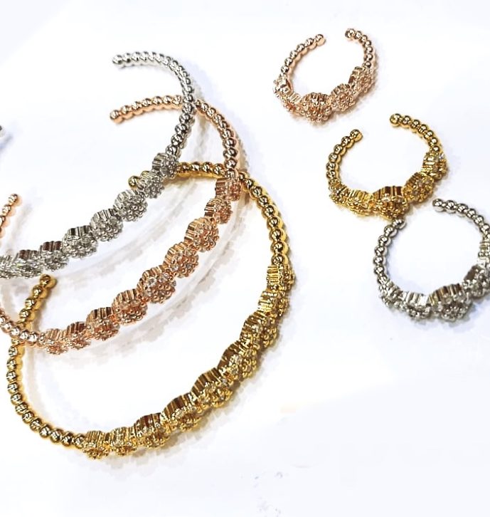 Zircon Studded 3 Bangles with 3 Rings Set