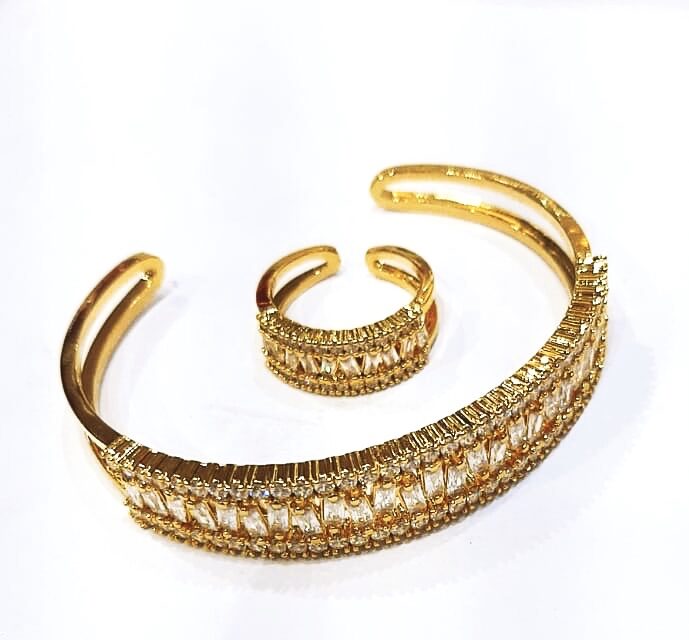 Baguette Zircon Bracelet with Finger Ring