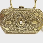 Mushroom Crystal Antique Brass Clutch Bag