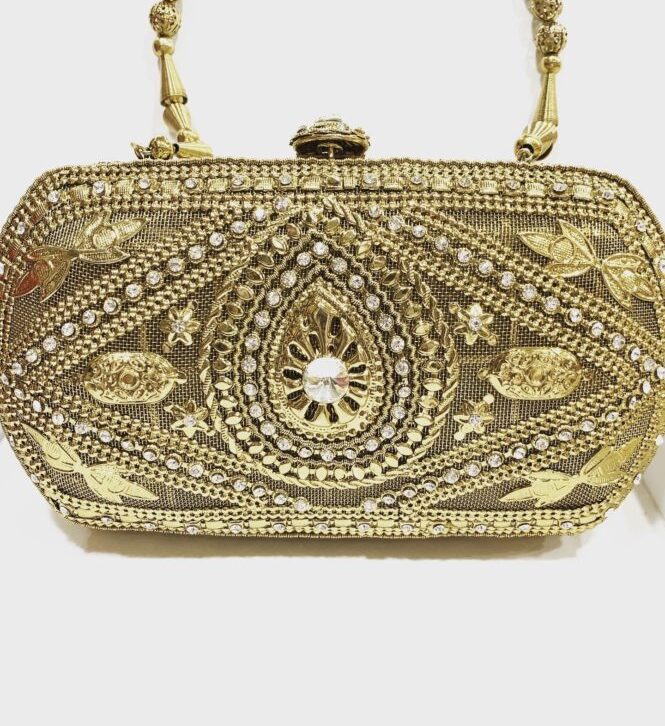 Mushroom Crystal Antique Brass Clutch Bag