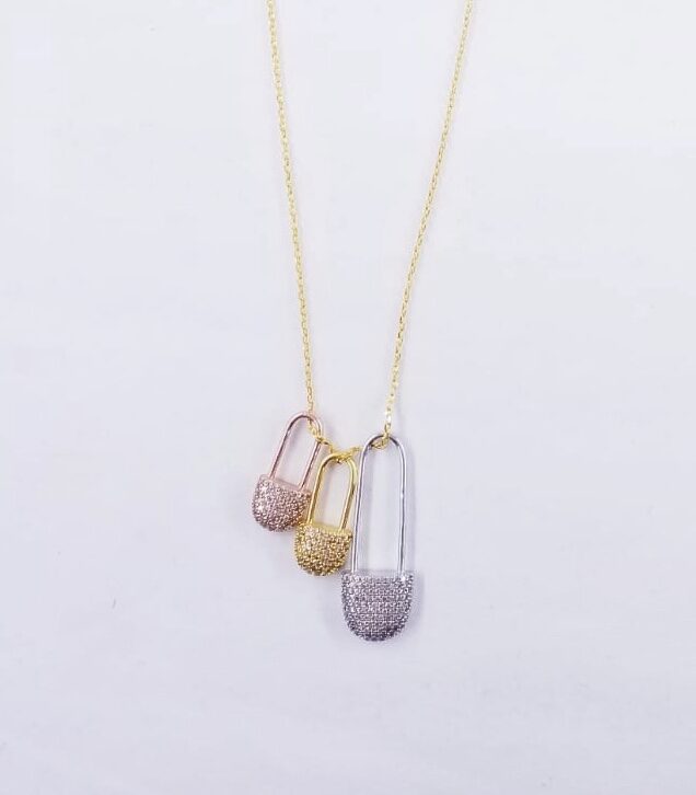 Safety Pin Trio Zircon  Necklace Chain