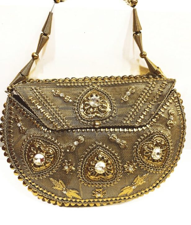 Round Bridal Antique Brass Clutch Bag