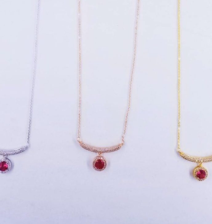 Red Drop Diamond Short Necklace -1