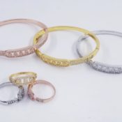 Central Design Zircon Bangle And Ring Set - 3 Bangles with 3 Rings