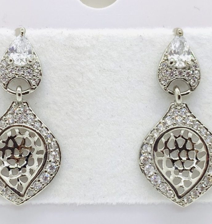 Silver Drop Zircon Earrings