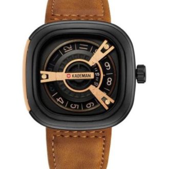 Kademan Brown Unique Display Tonneau Dial Leather Analog Men's Watch