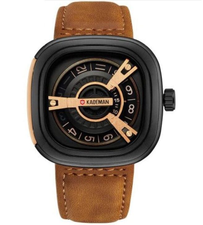 Kademan Brown Unique Display Tonneau Dial Leather Analog Men’s Watch