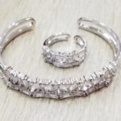 Rhodium Polish Silver CZ Bracelet and Ring Set.