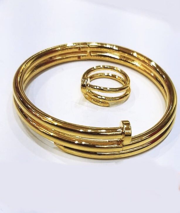 Shining Star Stainless Steel Open Bracelet With Ring