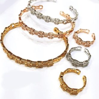 Zircon Bracelets with Rings Set.- 3 Bracelet with 3 Rings