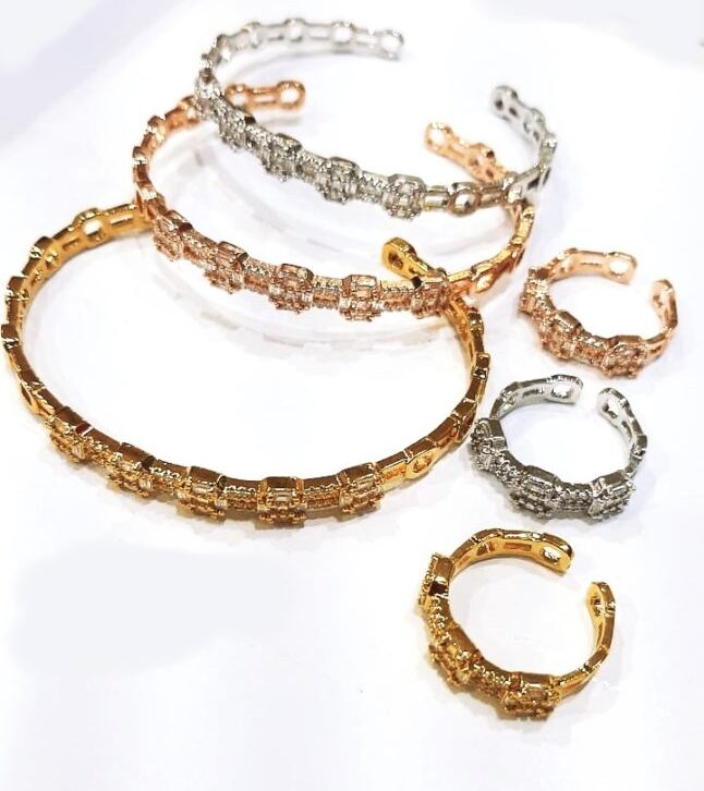 Zircon Bracelets with Rings Set.- 3 Bracelet with 3 Rings