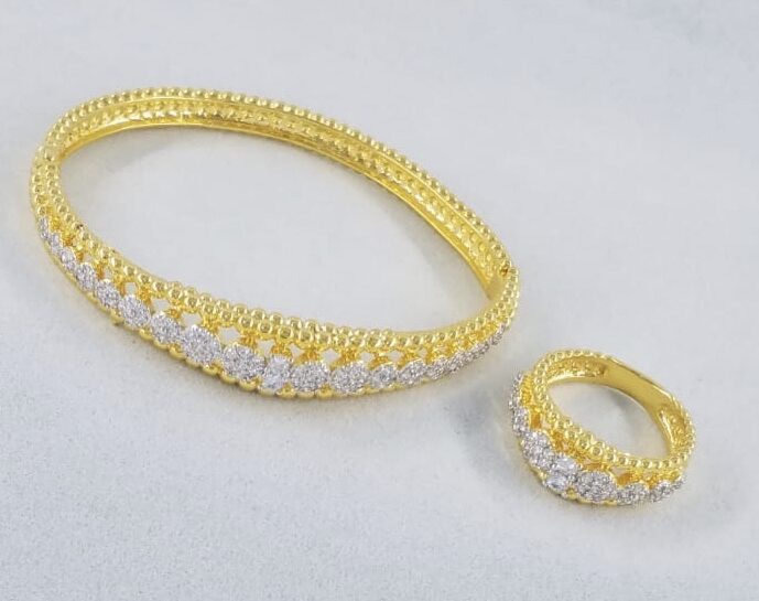 Delicate mini CZ Stones Bracelet with Ring Set