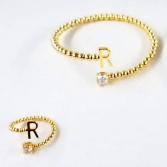 Golden Alphabet Bangle With Ring Set