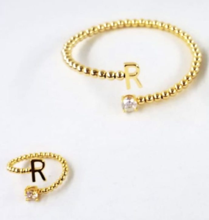 Golden Alphabet Bangle With Ring Set