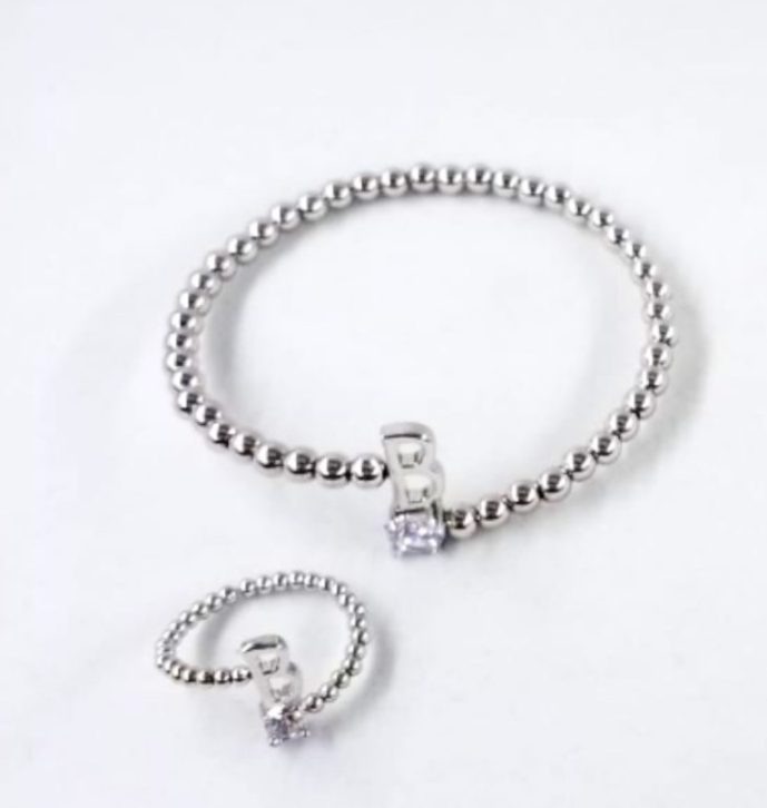 Silver Alphabet Bangle With Ring Set