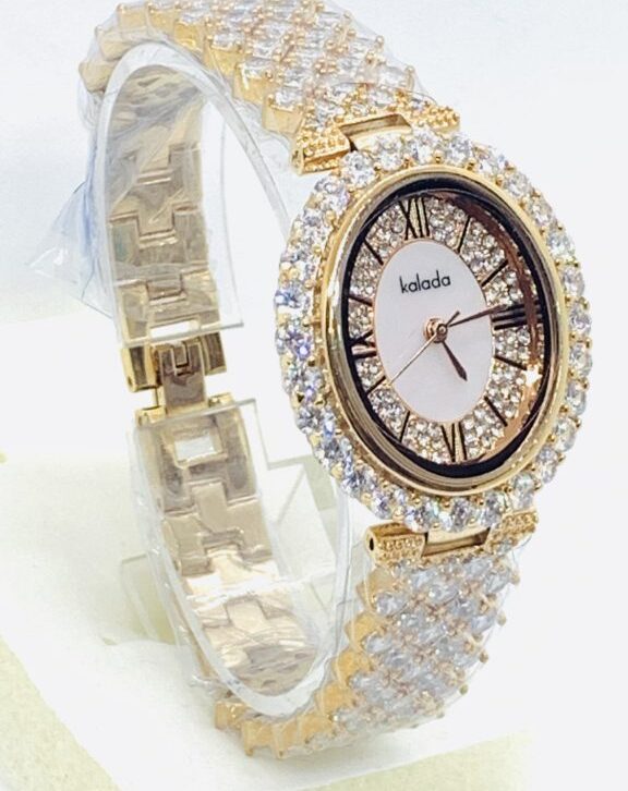 Kalada Rose Gold Crystals Studded Water Resistance Watch
