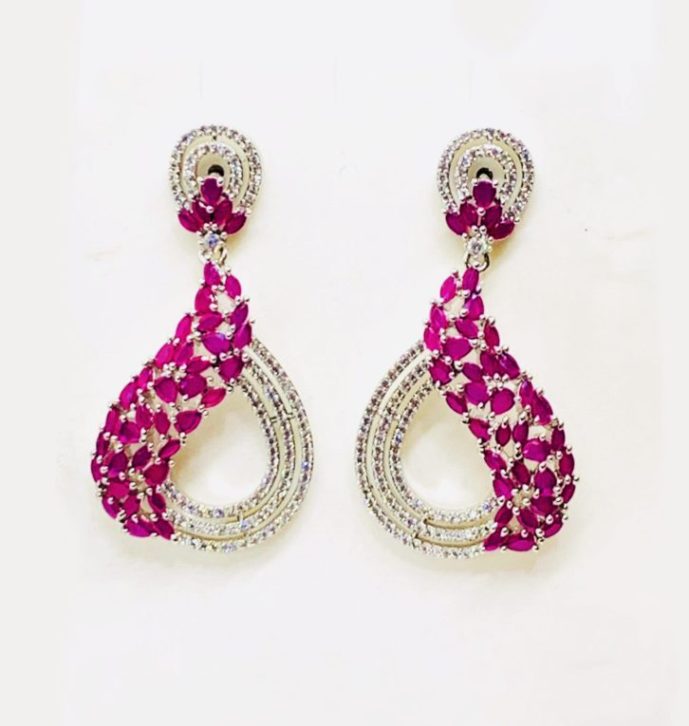 Sunrise Pink American Diamond CZ Stone Earrings