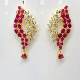 Classic American Diamonds CZ Stones Studded with Semi Precious Ruby Earrings
