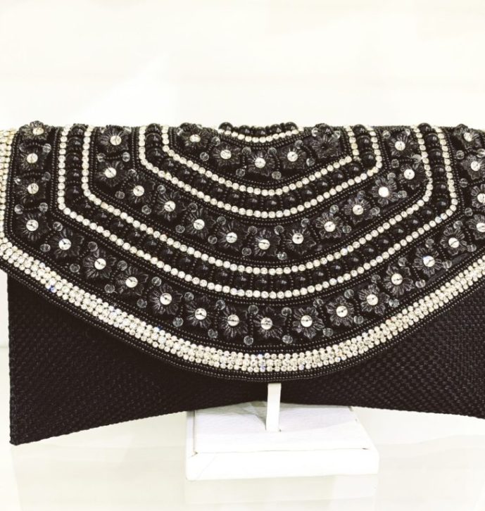 Crystal Envelop Style Jute Clutch Bag