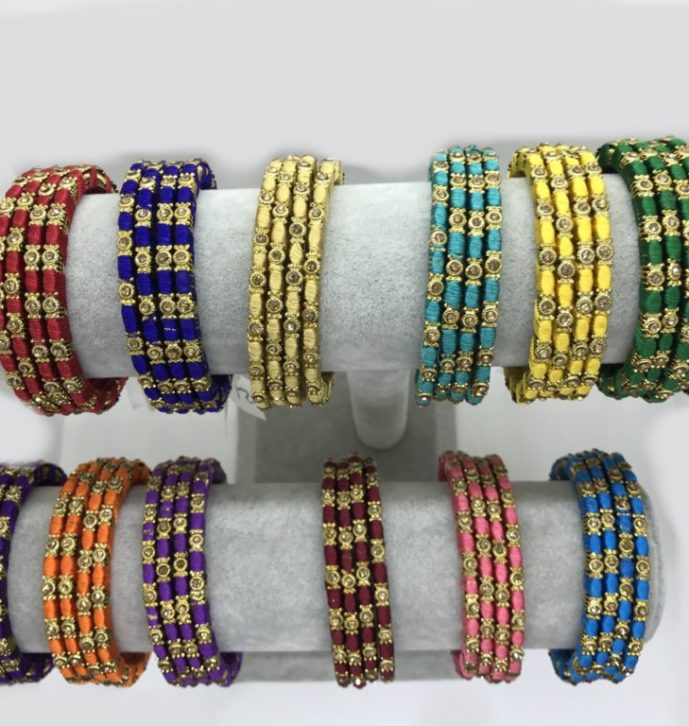 Indian Ladies Crystals Thread Bangles – 4 piece set – Size Medium (2-6)