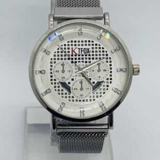 KT FOX Silver Magnetic Mesh Belt Water Resistance Watch
