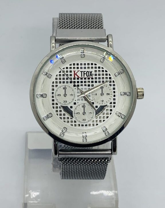 KT FOX Silver Magnetic Mesh Belt Water Resistance Watch