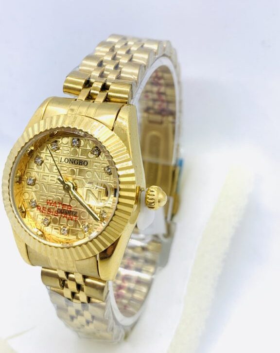Longbo SS Steel Golden Dial Water Resistance Watch