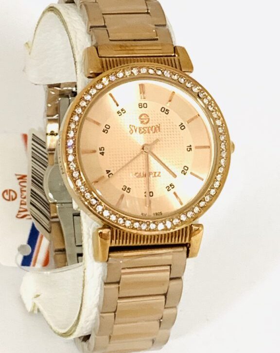 Sveston Rose Gold Round Dial Stone Water Resistance Watch