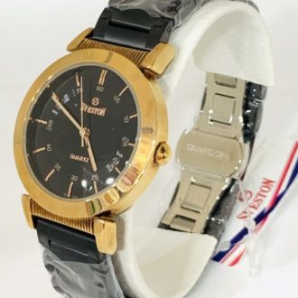 Sveston Black And Golden Stainless Steel Belt Water Resistance Watch