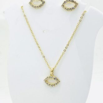 Golden Lips Necklace Earrings Set