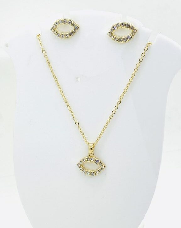 Golden Lips Necklace Earrings Set