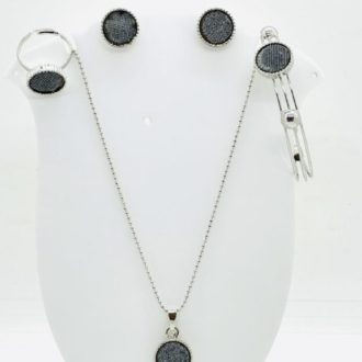 Grey Velvet Necklace Earring Bracelet and Ring Set