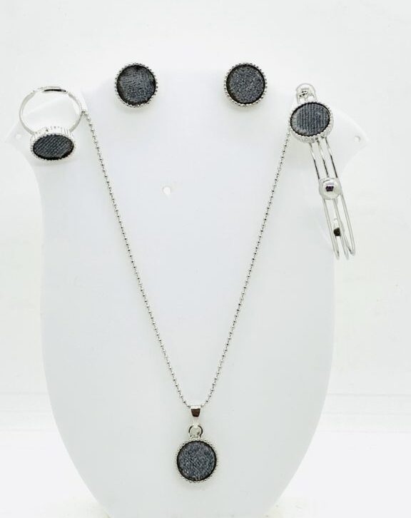 Grey Velvet Necklace Earring Bracelet and Ring Set