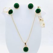 Green Velvet Necklace Earring Bracelet and Ring Set