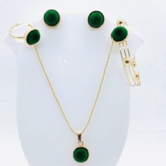 Green Velvet Necklace Earring Bracelet and Ring Set