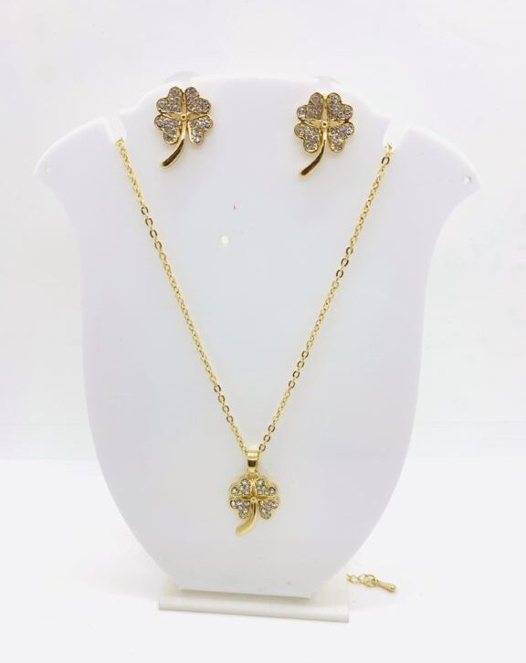 Golden Flower Necklace Earring Set