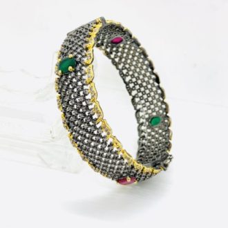 Marquise Black Zircon and Semi- Precious Stone Open Bangle