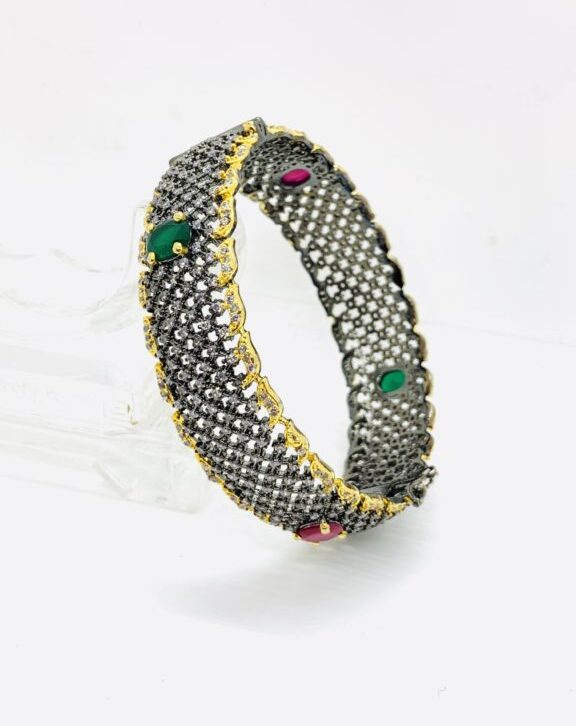 Marquise Black Zircon and Semi- Precious Stone Open Bangle