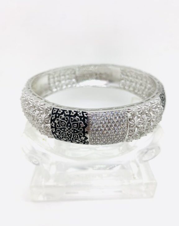 Brass Bangle With Black Meenakari and American Diamonds – Large 2.10