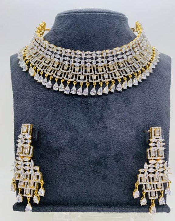 MOTHER’S DAYS SPECIAL SAJ Designer 2Tone Gold Plated American Diamond Necklace Set
