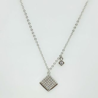 Silver Zircon Pyramid Style Short Necklace