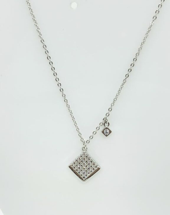 Silver Zircon Pyramid Style Short Necklace