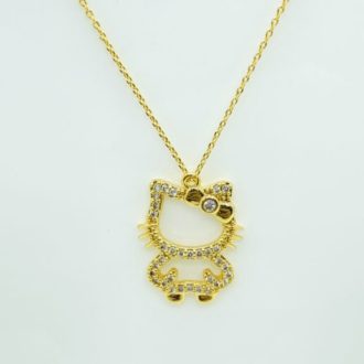 Golden Crystal Cat Short Necklace