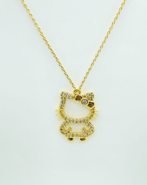 Golden Crystal Cat Short Necklace