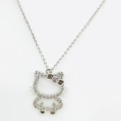 Silver Zircon Kitty Short Necklace
