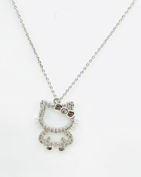 Silver Zircon Kitty Short Necklace