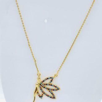 Goldn Flying Butterfly studded with Multi Stones Short Necklace
