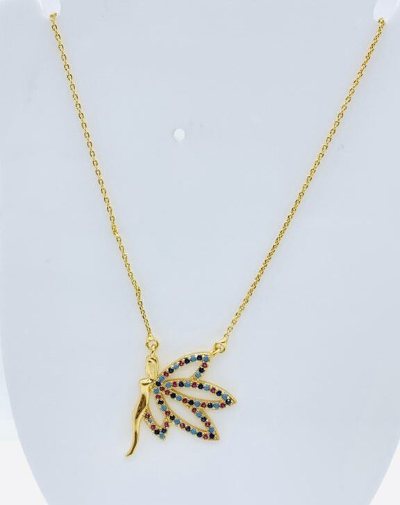 Goldn Flying Butterfly studded with Multi Stones Short Necklace