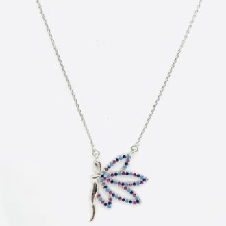 Silver Butterfly Girl Wrapped in Multi Stones Short Necklace