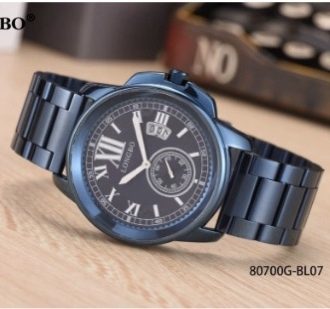 Longbo Blue Dial & Date Stainless Steel Water Resistance Watch